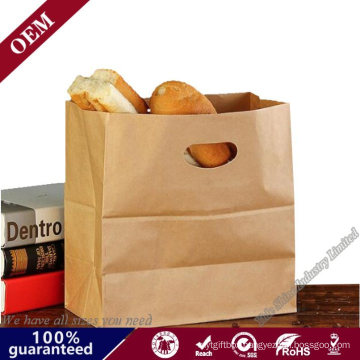 French Baguette Bakery Take Away Food Bag White Kraft Paper Bag with Die Cut Handle